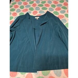 Dressbarn Women Plus 22/24 Teal Blue Faux Suede Open Front‎ Blazer Jacket
